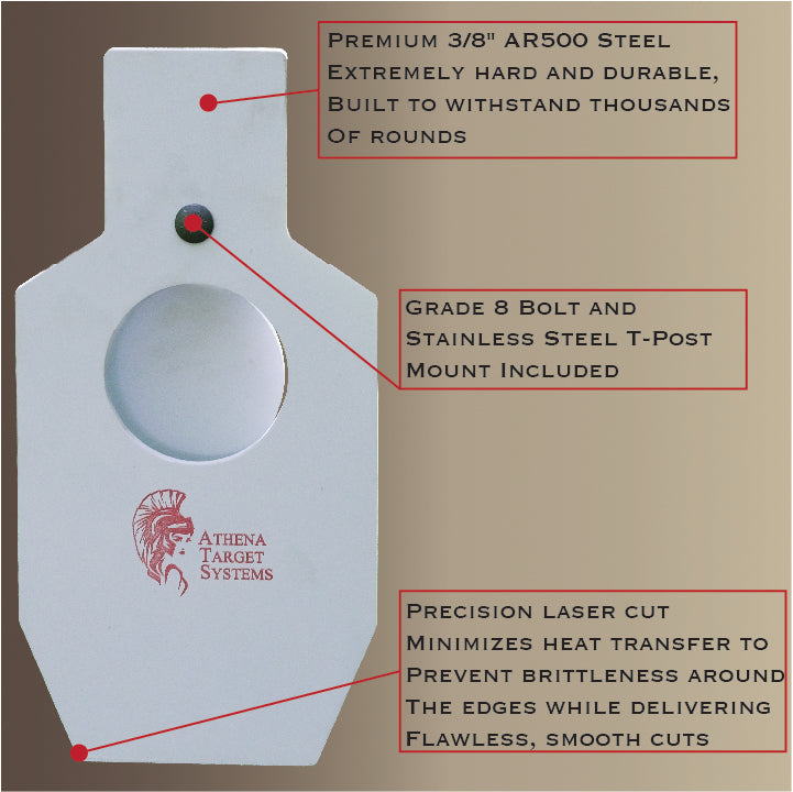 20" Single Hole Dynamic Bullseye Torso Target with Dynamic T-Post Hanger.