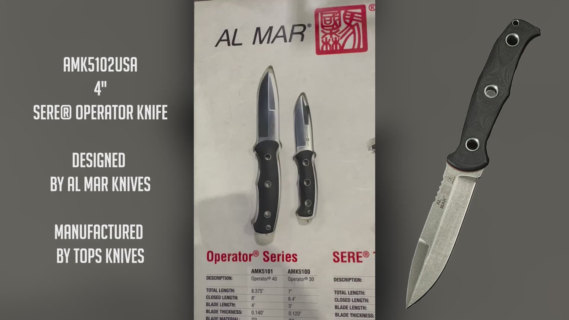 Al Mar Knives® & Tops Knives® Collab - SERE® Operator Knife – Made in the USA